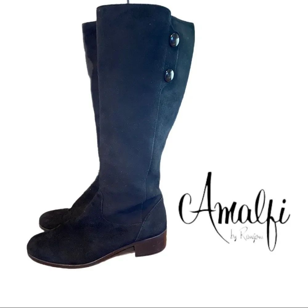 Rangoni by Amalfi Women's Black Suede Leather Button Boots 6.5